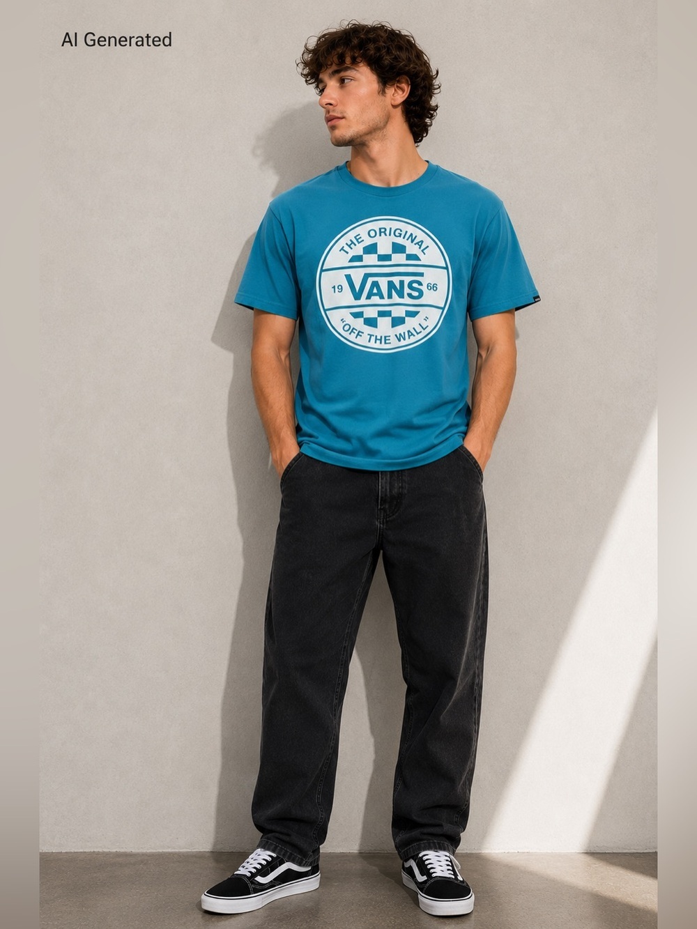 Vans The Original Off the Wall Turquoise T-Shirt Cotton Size S